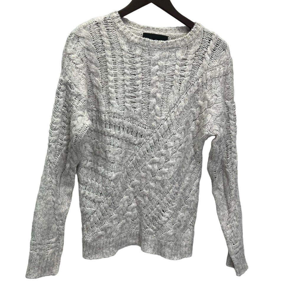 Line Multi-Texture Wool/Cotton Pullover Cozy Sweater Grey Size M